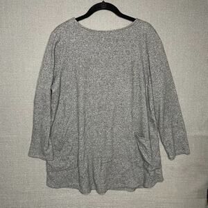 Pure Jill Grey Sweater with front pockets 1X neutral 3/4 sleeve soft cozy